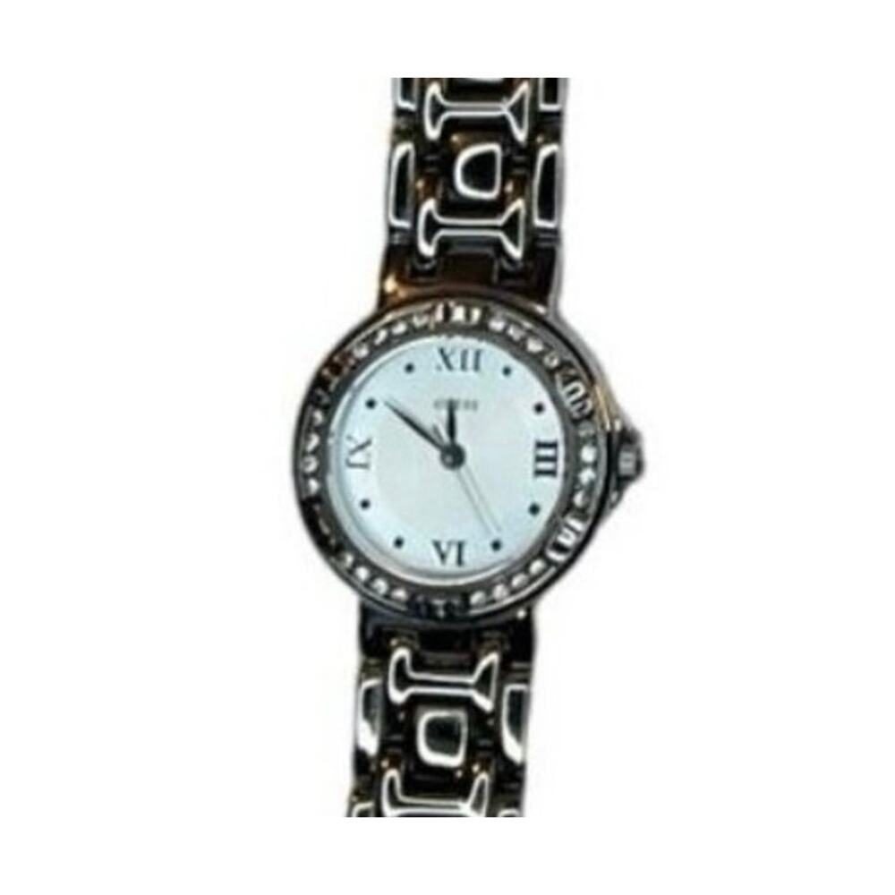 GUESS Silver Rhinestone Bezel Watch Y2K Glam Roman Dial Bracelet
